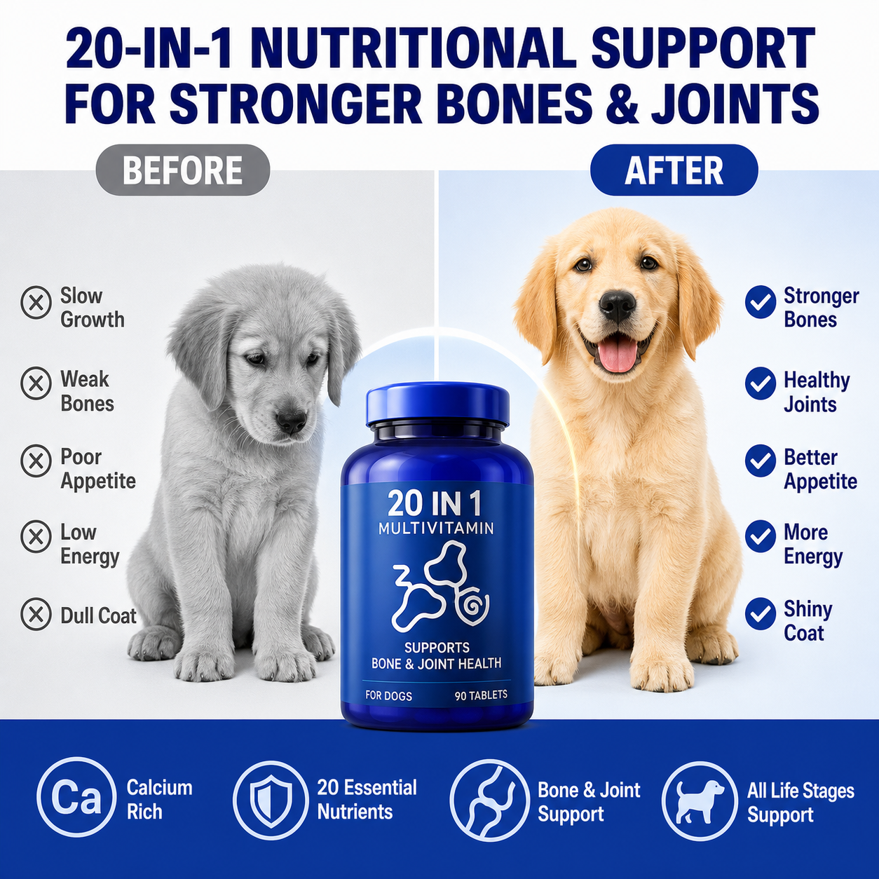 Calcium + Multi-Nutrient Bone Support Tablets for Pets