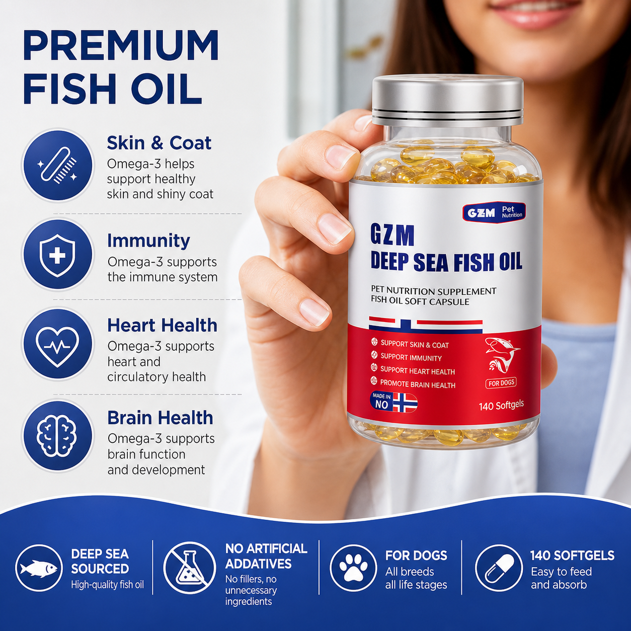 GZM Deep Sea Fish Oil for Dogs, 140 Softgels